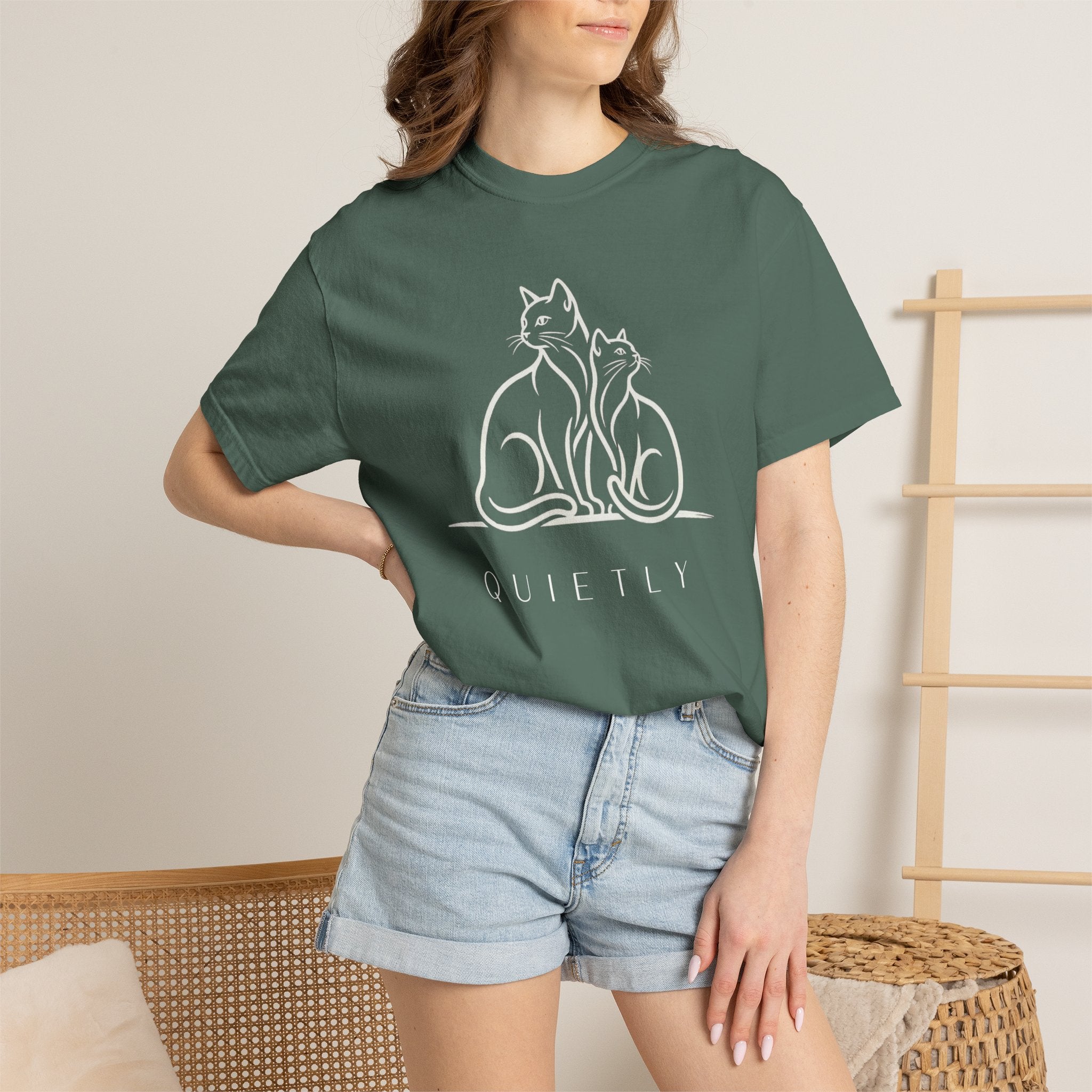 QUIETLY - Two Cats Line Art Tee