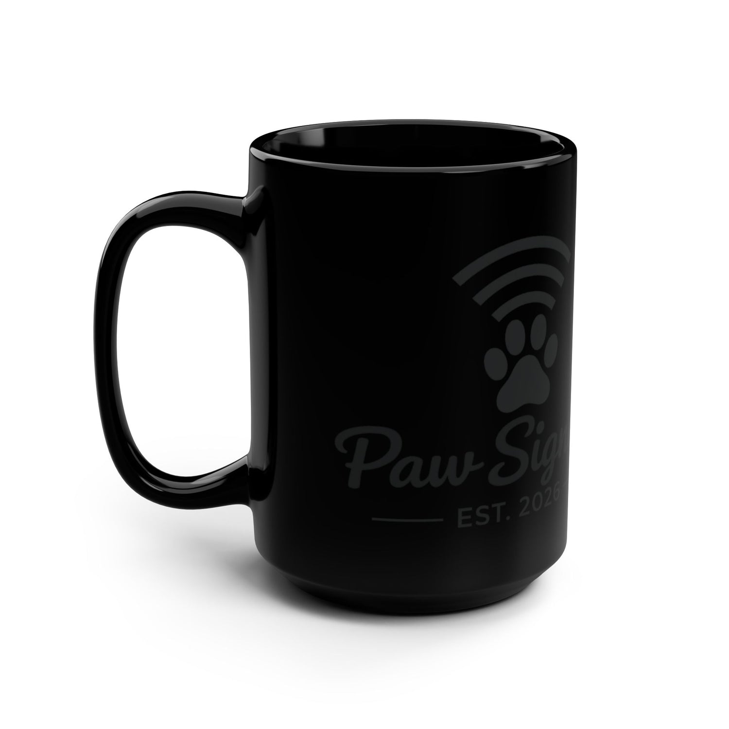 Paw Signals 2026 Black Ceramic Mug — 15oz Coffee Cup for Pet Lovers