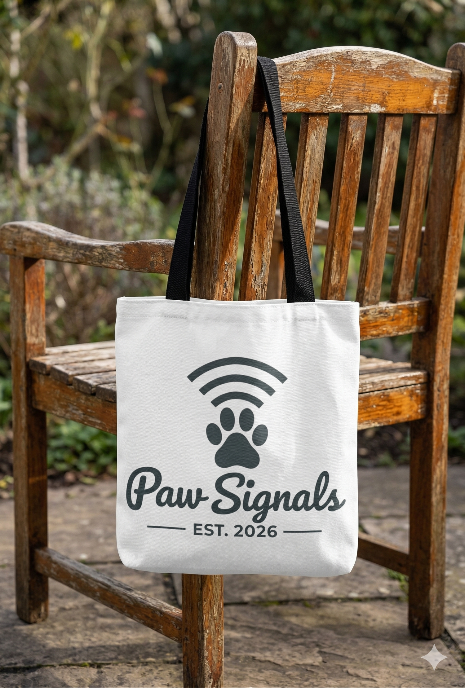 Paw Signals Tote Bag — Paw Print WiFi Logo 'Paw Signals EST. 2026'