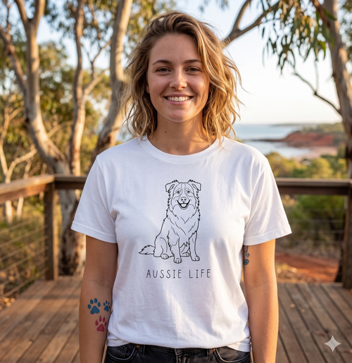 AUSSIE LIFE — Minimalist Australian Shepherd Line Art Tee