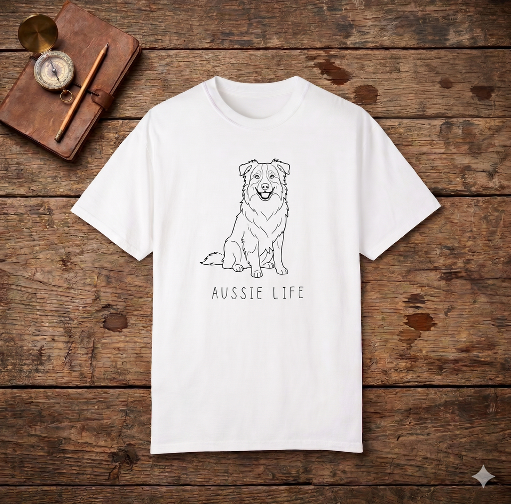 AUSSIE LIFE — Minimalist Australian Shepherd Line Art Tee