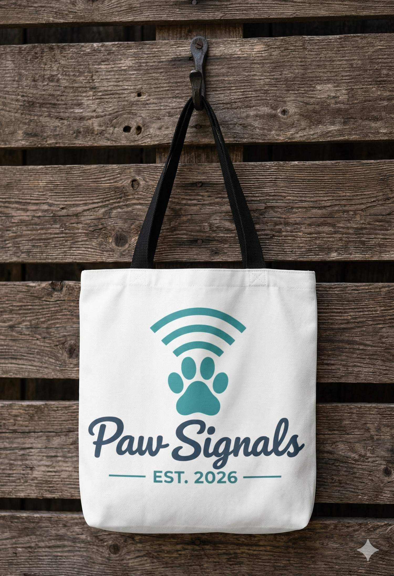 Paw Signals Tote Bag — Teal Paw Print Logo Tote (Est. 2026)