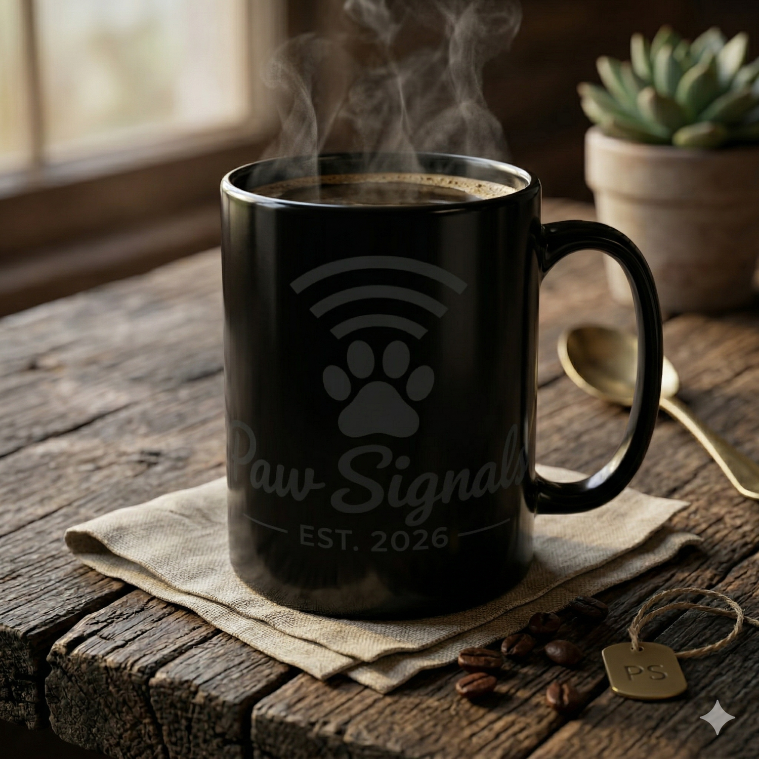 Paw Signals 2026 Black Ceramic Mug — 15oz Coffee Cup for Pet Lovers